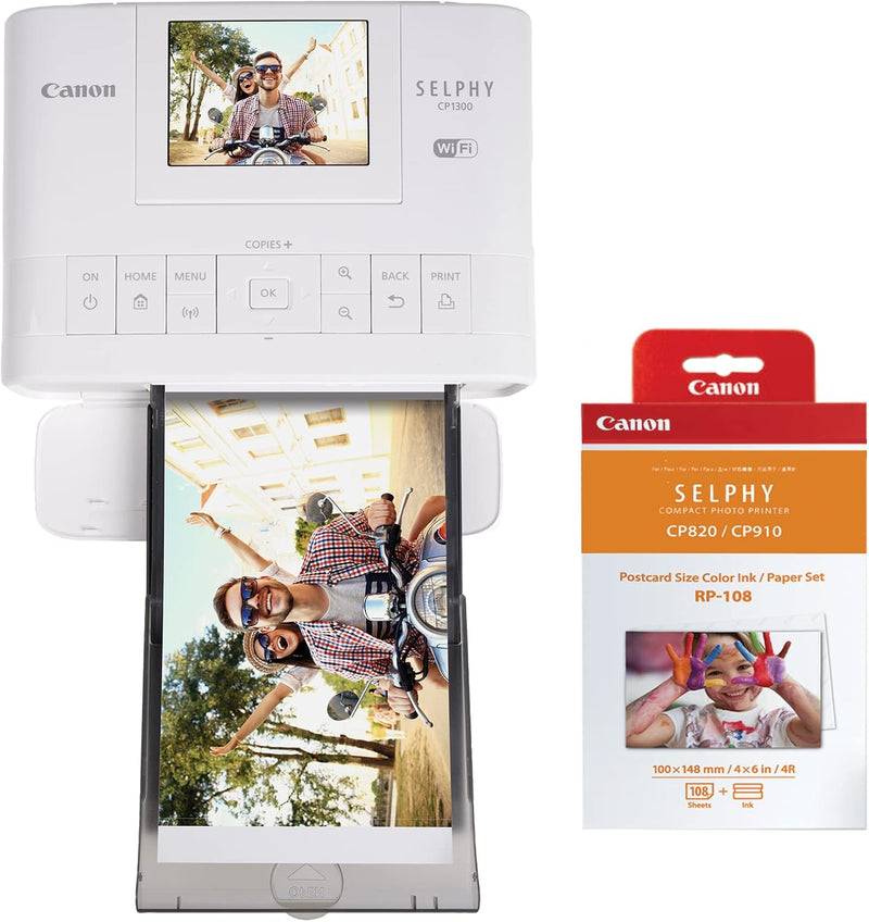 Canon SELPHY CP1300 Wireless Photo Printer RP-108 Bundle White — main product image