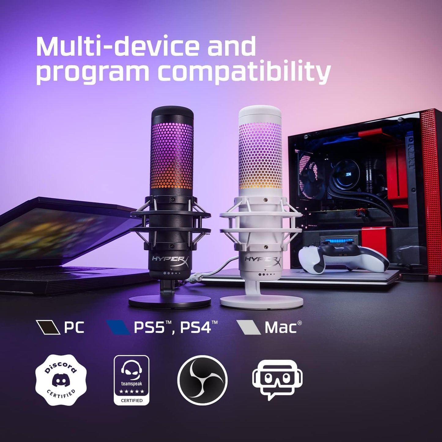HyperX 519P0AA QuadCast S RGB USB Microphone - White
