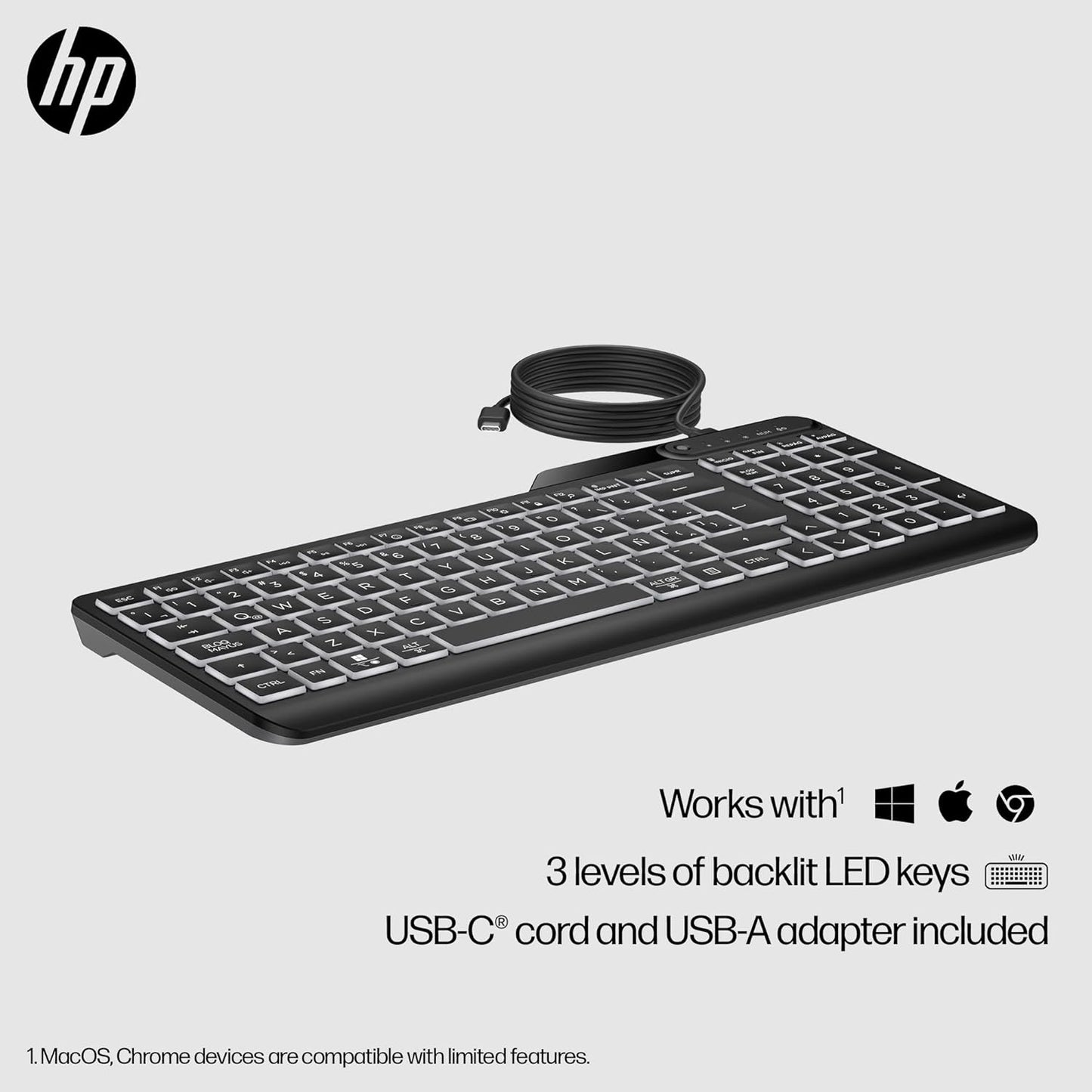 HP 7N7C0AA#ABA 400 Backlit Wired Keyboard - USB-C