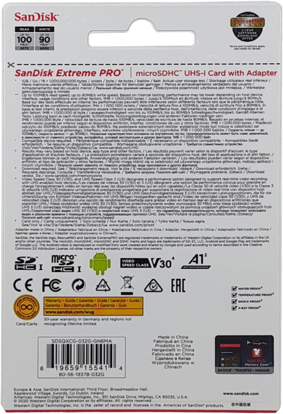 SanDisk SDSQXCG-032G Extreme Pro 32GB MicroSD Card