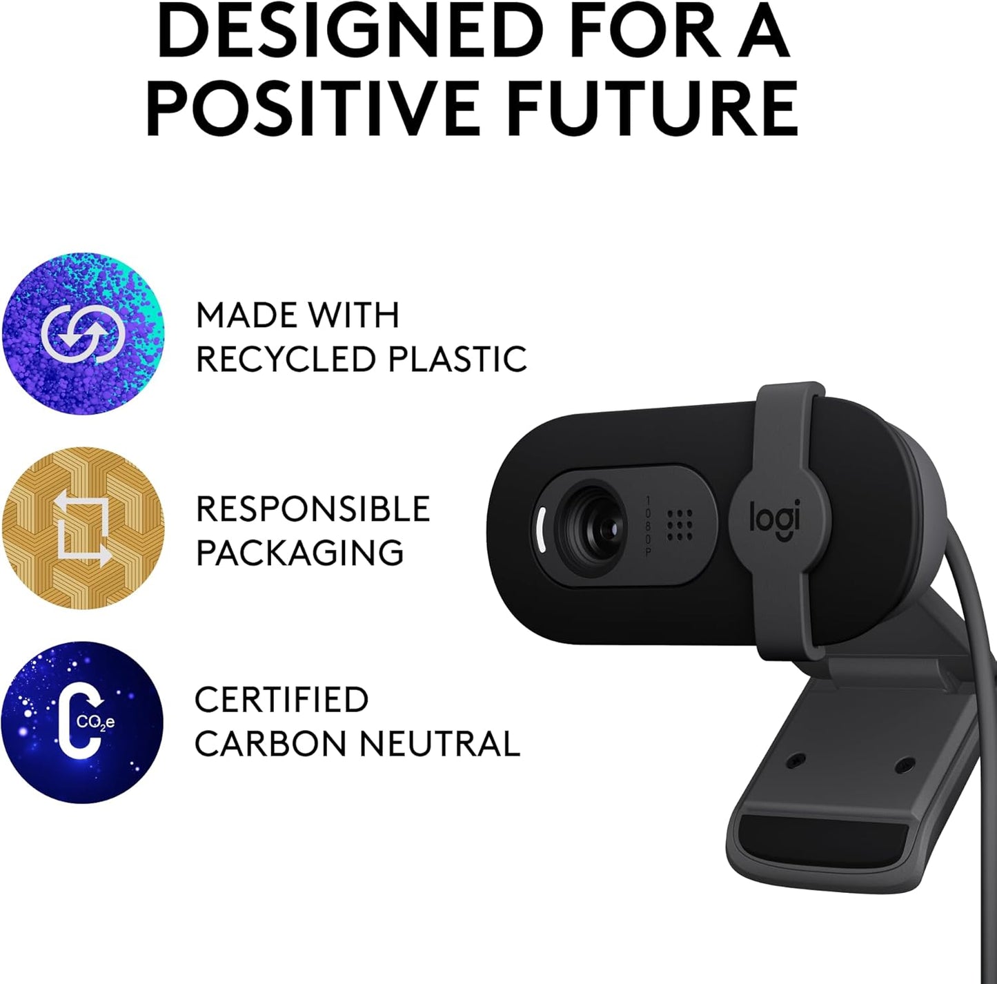 Logitech 960-001589 Brio 101 Webcam - 1080p, Auto-Light, Privacy Shutter