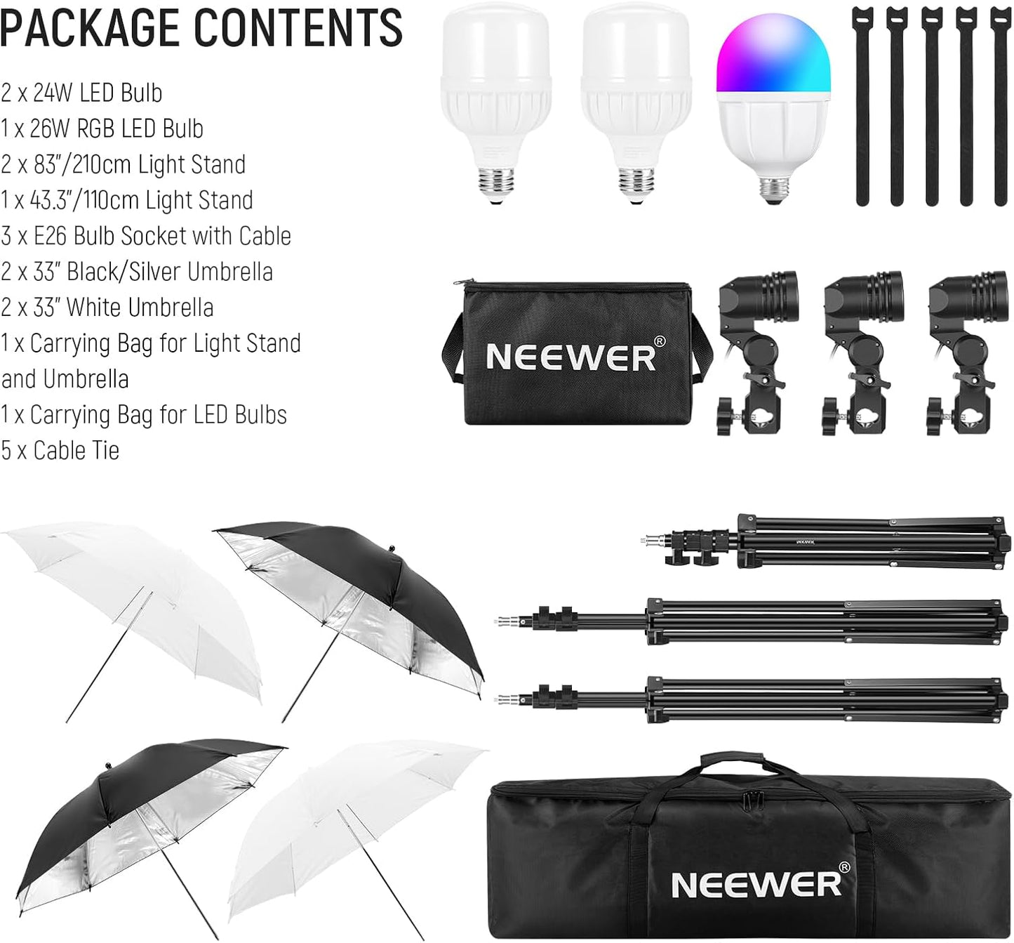 Neewer 10103701 400W Photography Lighting Kit Umbrellas LED