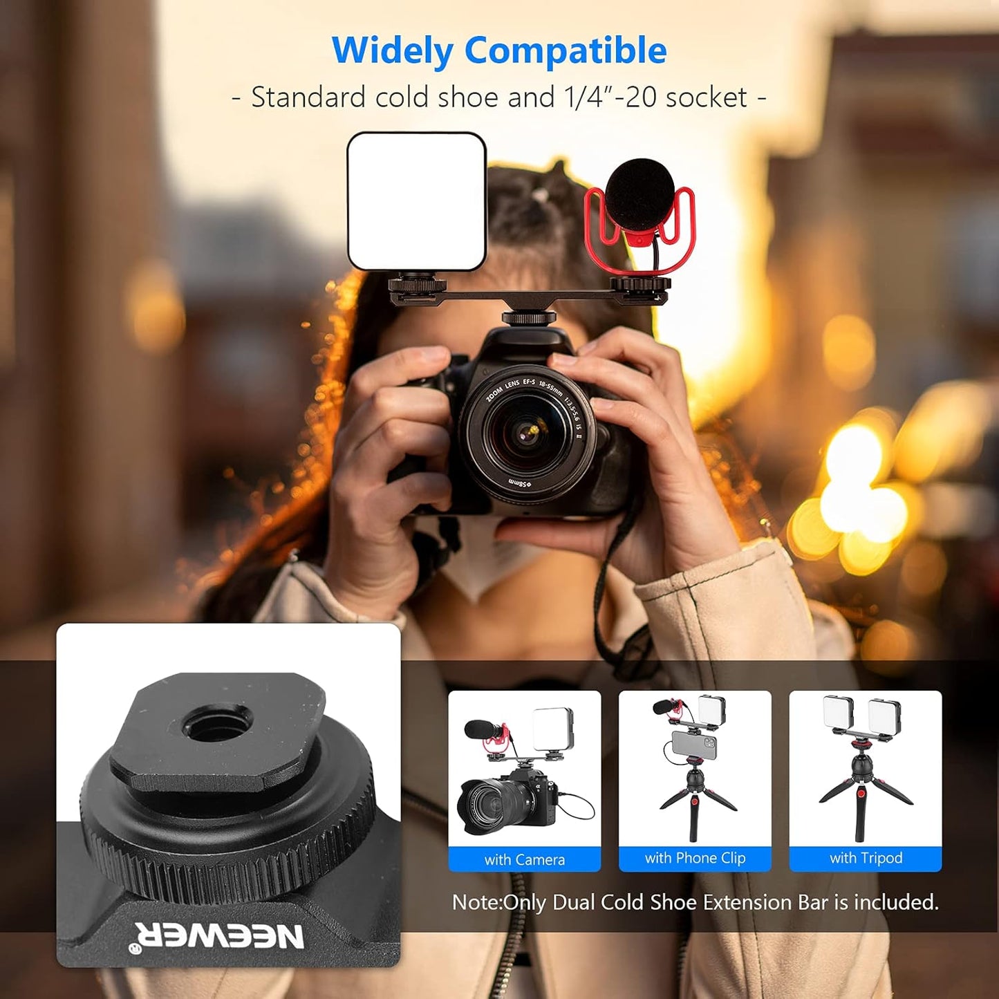 Neewer 10100281 Dual Cold Shoe Mount Extension Bracket