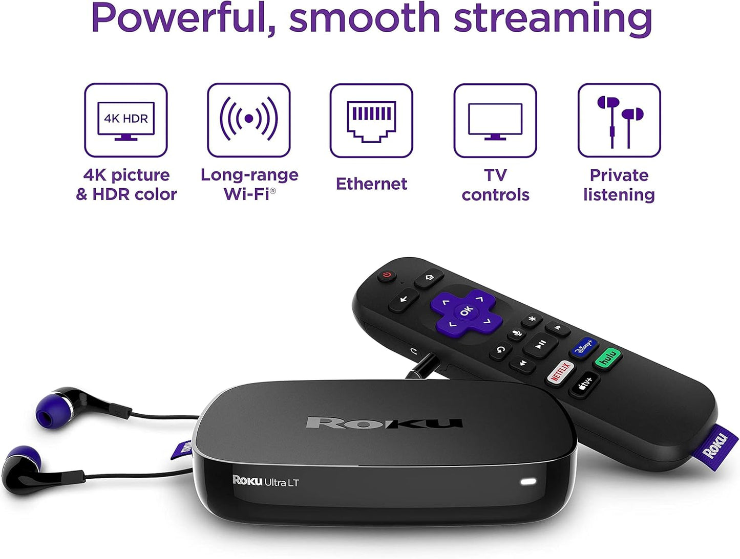Roku Voice Remote Ultra LT (2023) 4K Streaming Player - HDMI, Headphones (Renewed)