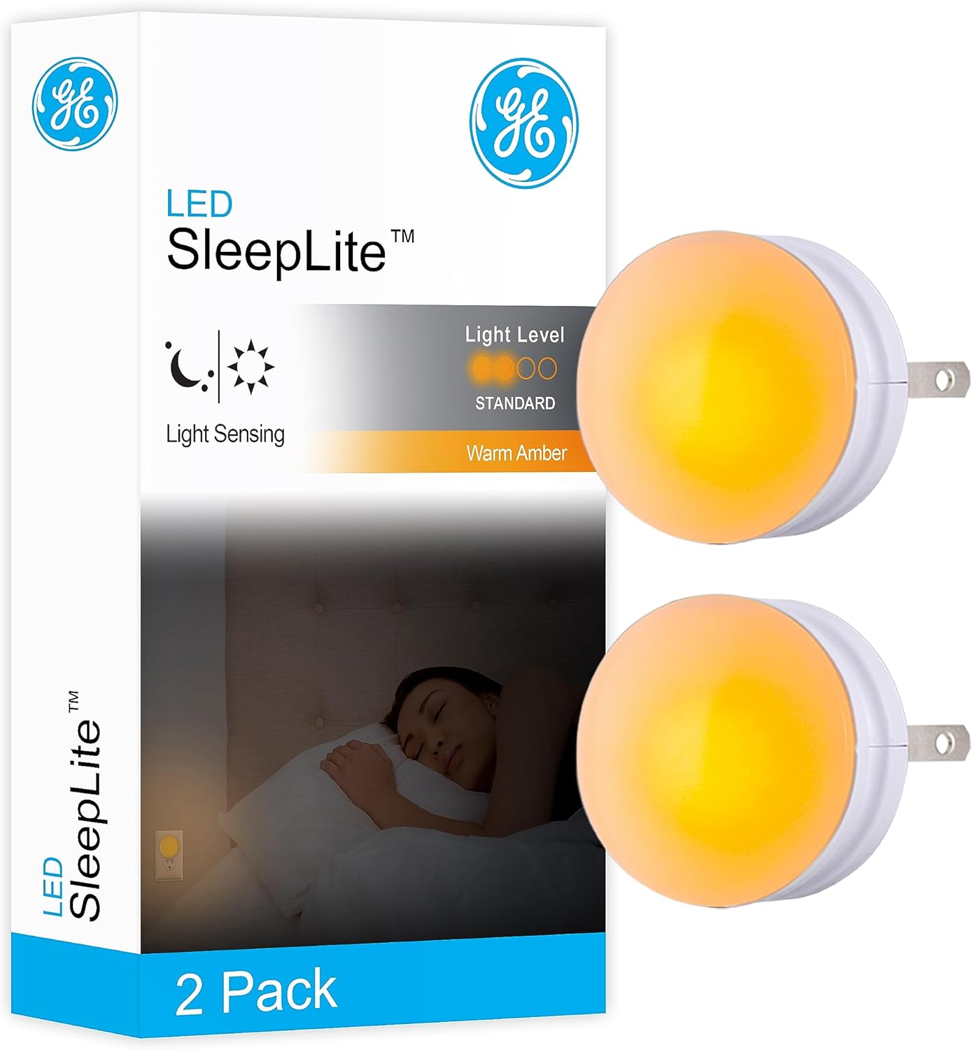 GE 45247 SleepLite LED Night Light 2-Pack Amber Dusk-to-Dawn