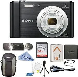 Sony DSC-W800/B 20MP Digital Camera 5x Zoom Bundle