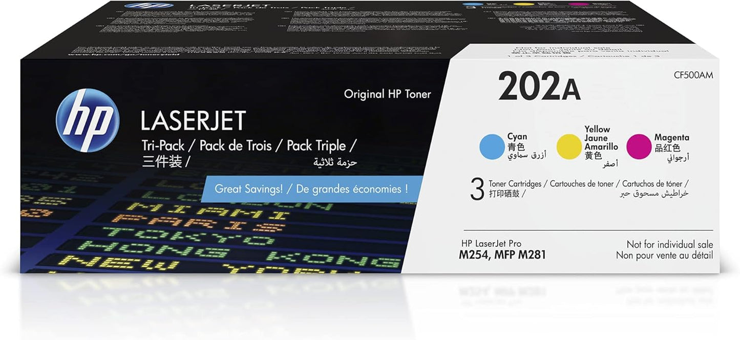HP CF500AM 202A Color LaserJet Toner Cartridge 3-Pack