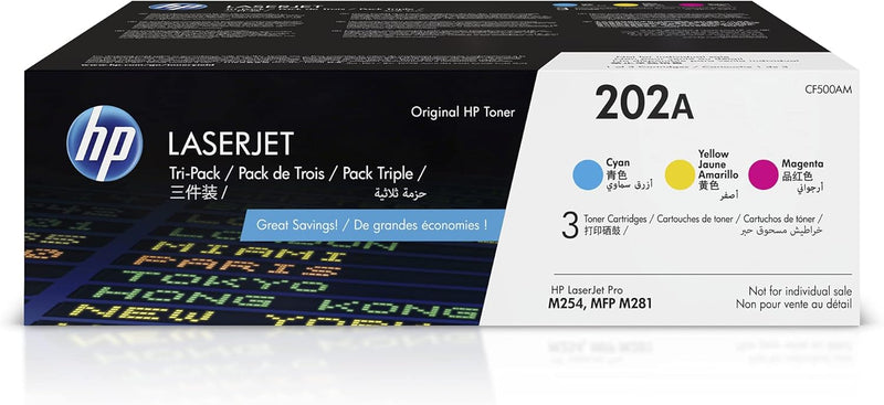 HP CF500AM 202A Color LaserJet Toner Cartridge 3-Pack — main product image