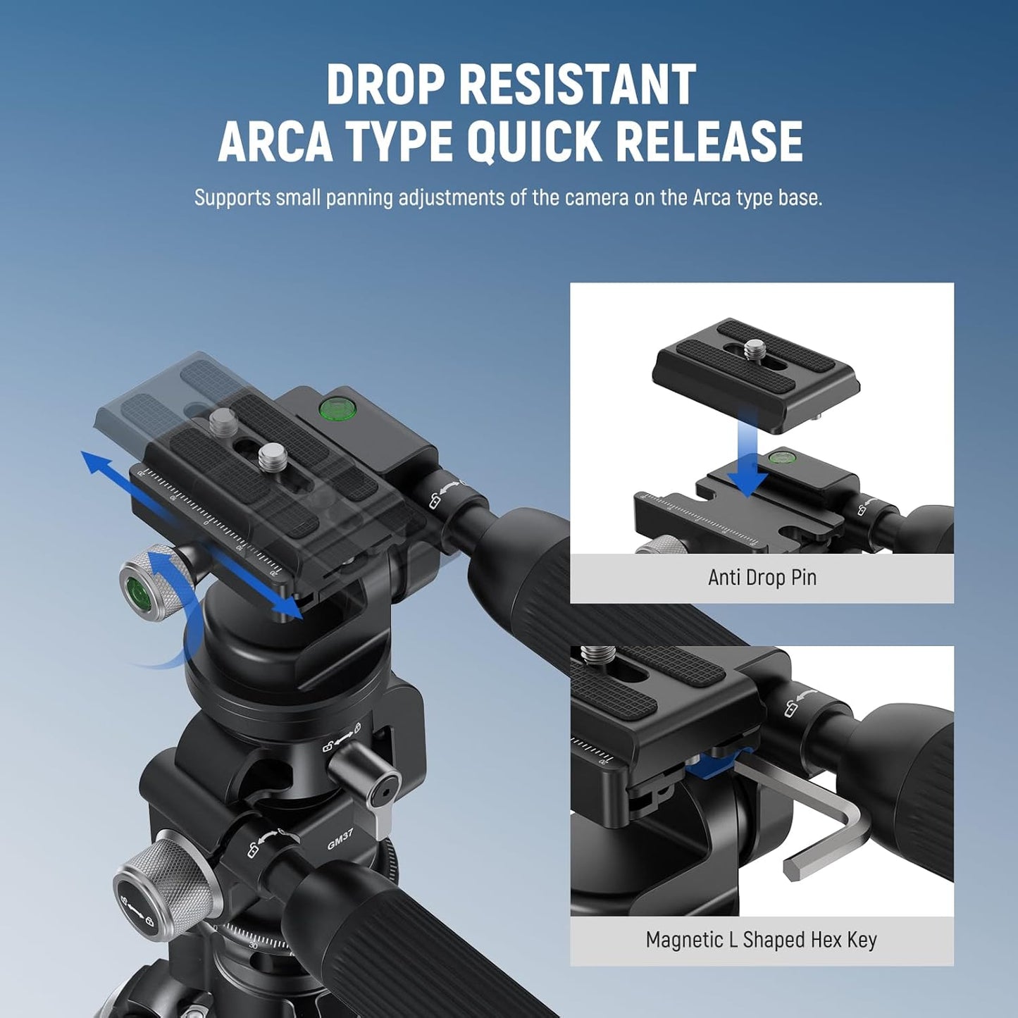 Neewer GM37 3-Way Tripod Head with Leveling Base