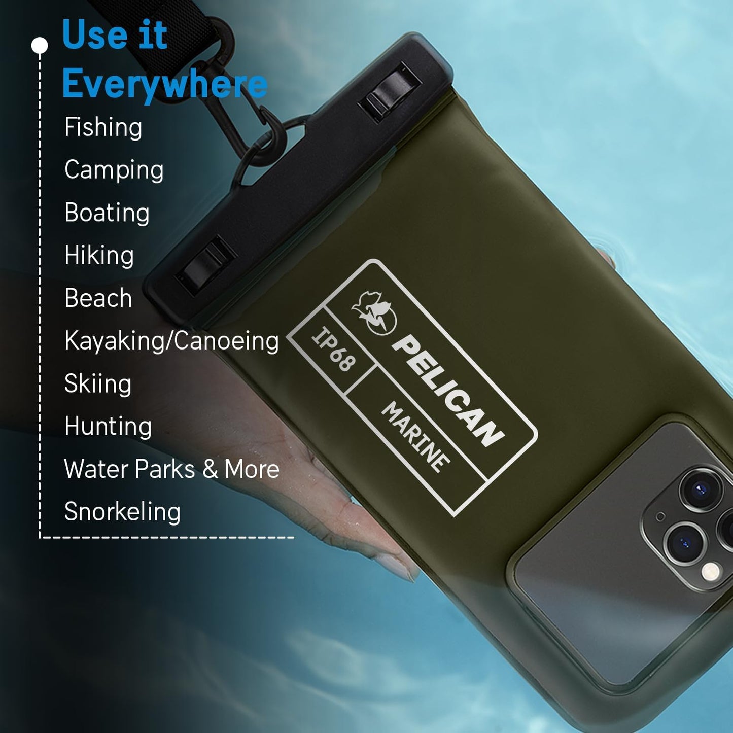 Pelican PP043304 Marine Waterproof Floating Phone Pouch Olive