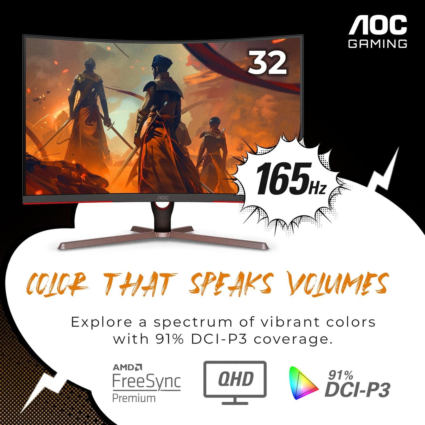AOC CQ32G3SE 32-Inch 165Hz Curved Gaming Monitor