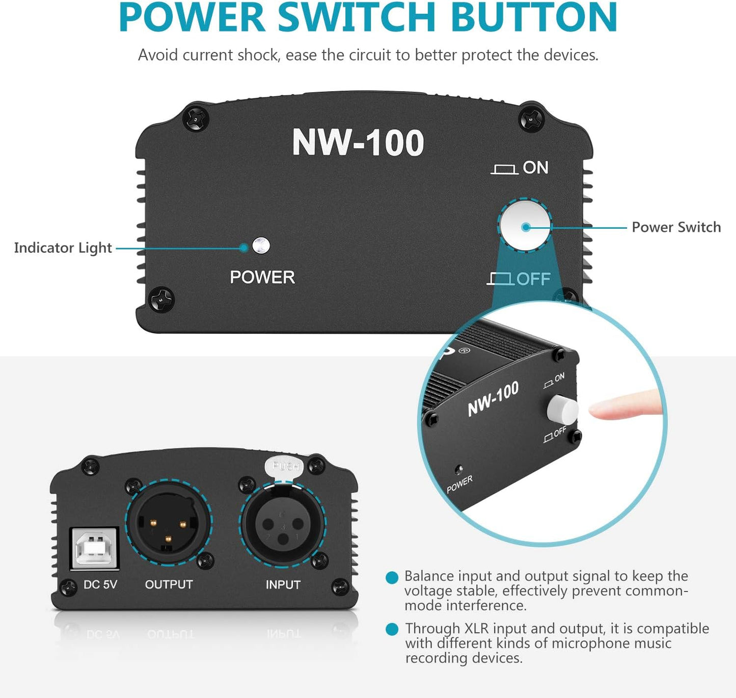 Neewer 40092007 48V Phantom Power Supply XLR Cable