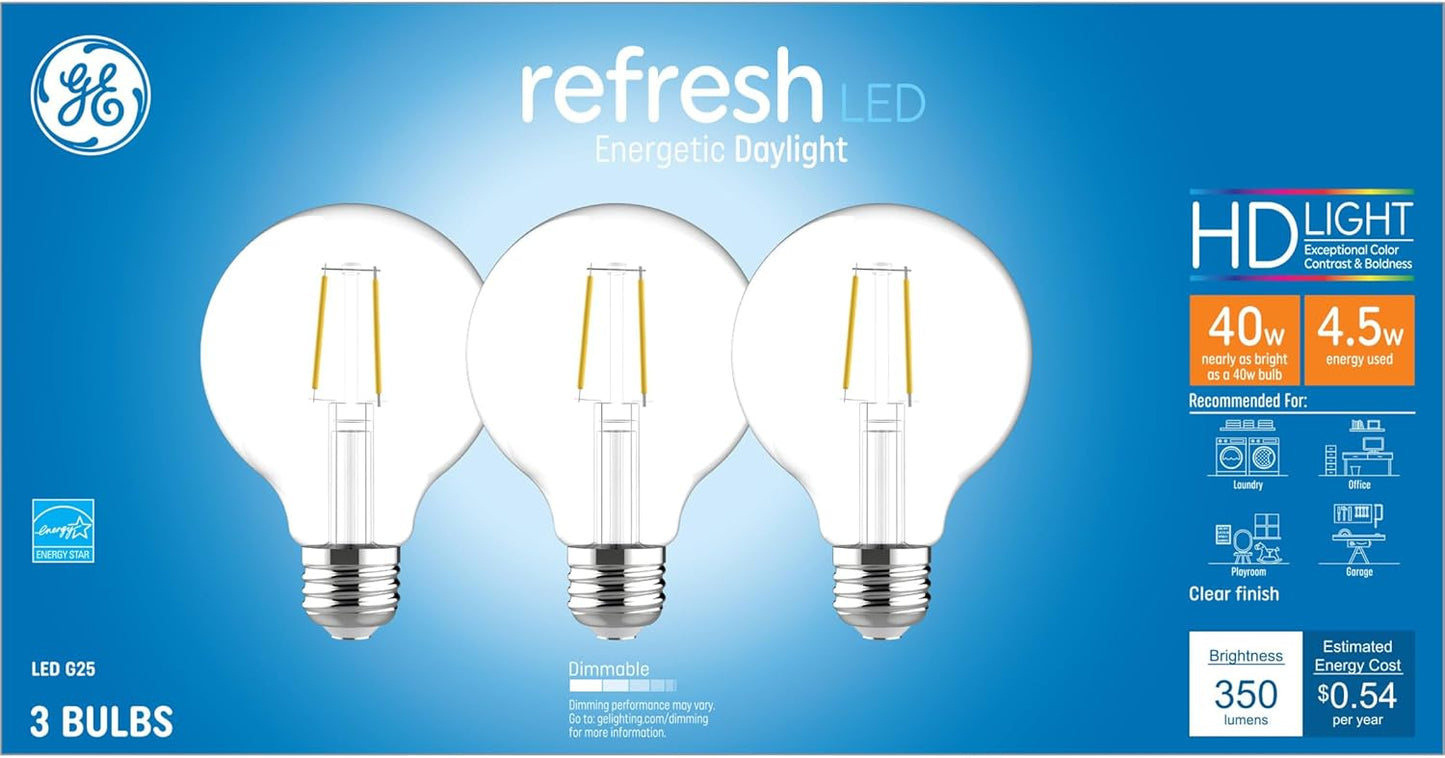 GE 43266 LED G25 Globe Bulb 40W Daylight 3-Pack