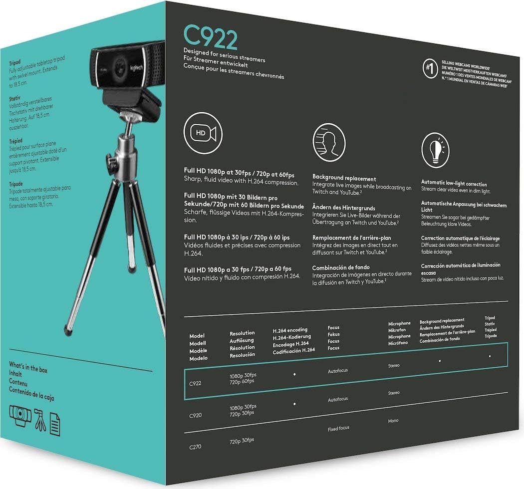 Logitech 960-001090 HD C922 Pro Webcam 1080p