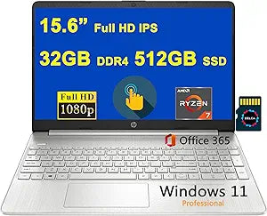 HP 15 Ryzen 7 Laptop with 32GB RAM & 512GB SSD — main product image