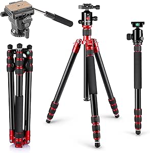 Neewer 90091118 Aluminum Tripod Monopod with Fluid Head Red