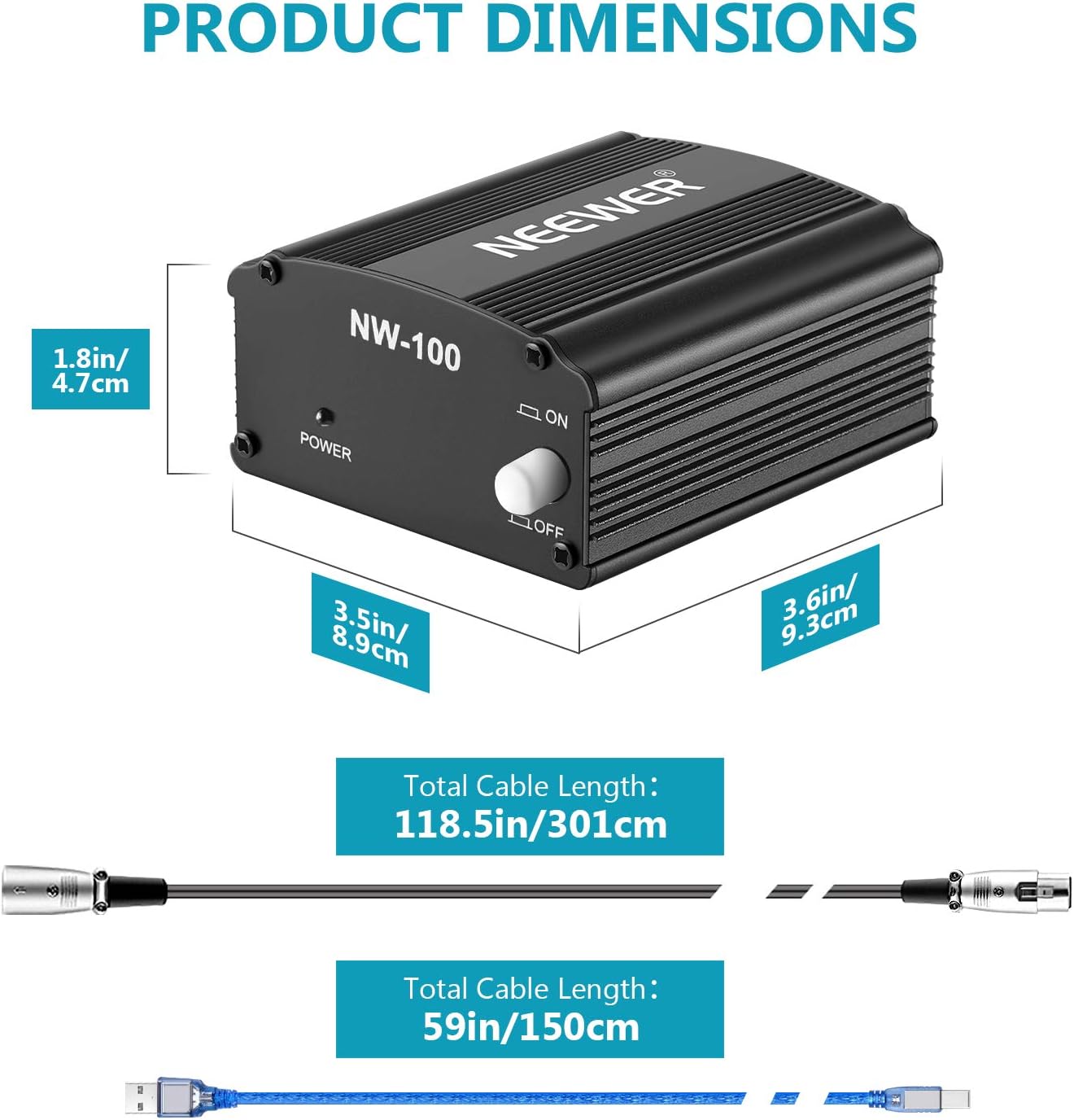 Neewer 40092007 48V Phantom Power Supply XLR Cable