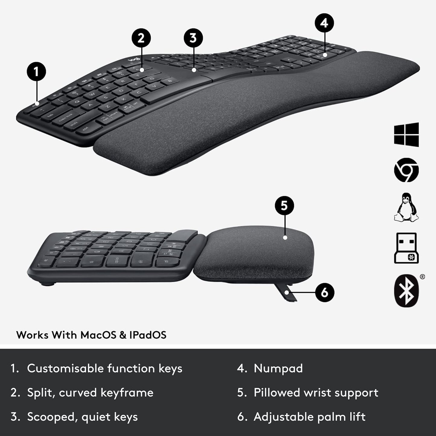 Logitech 920-010175 Ergo K860 Wireless Ergonomic Keyboard
