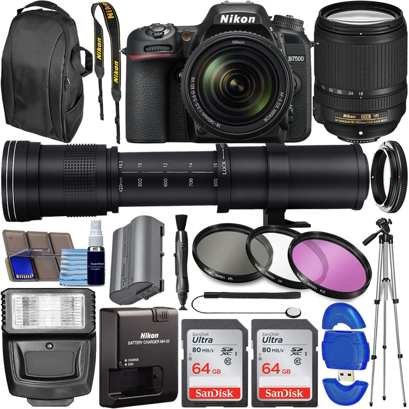 Nikon D7500 DSLR Camera 18-140mm Lens Bundle 128GB — main product image
