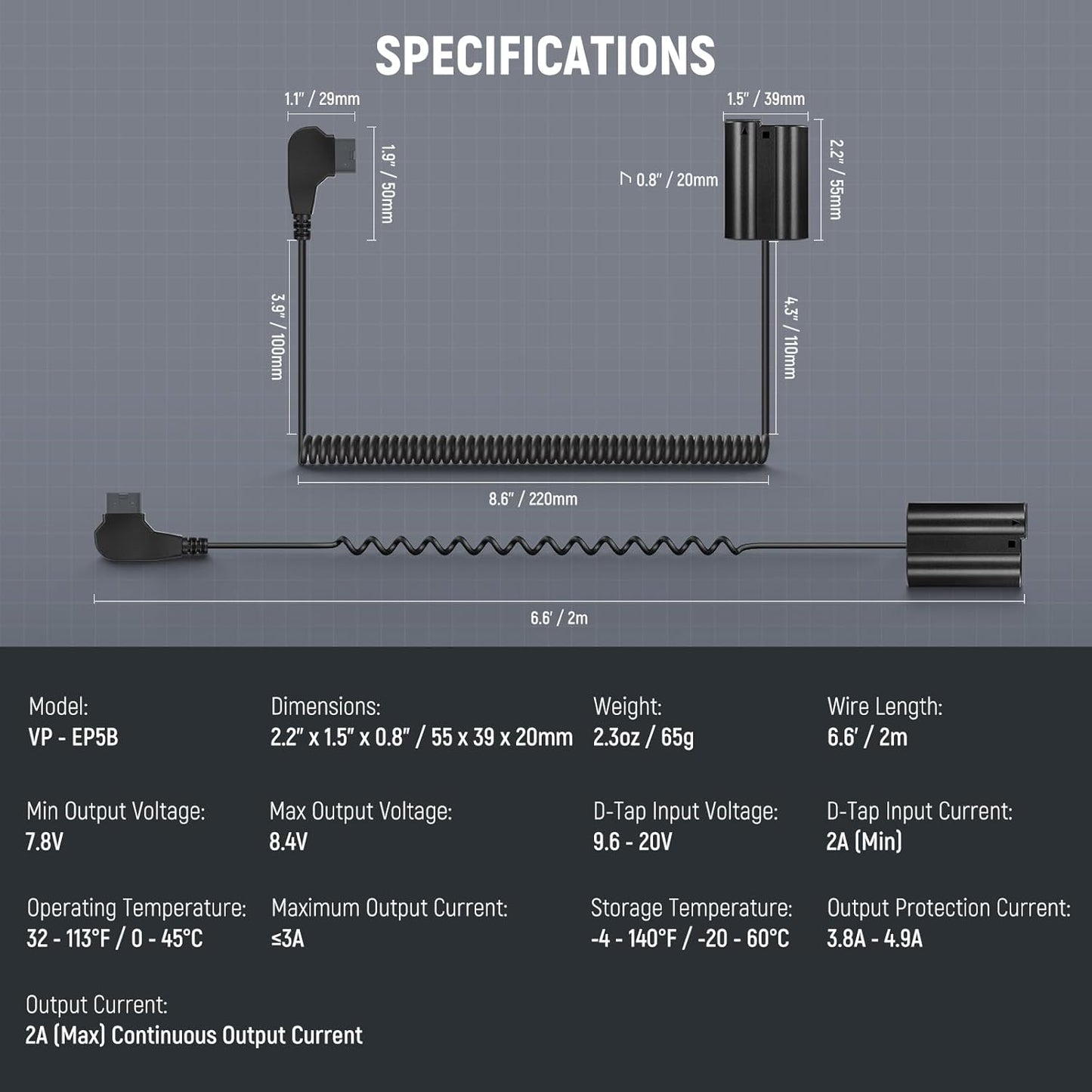 Neewer 10103088 D-Tap to EN-EL15 Dummy Battery