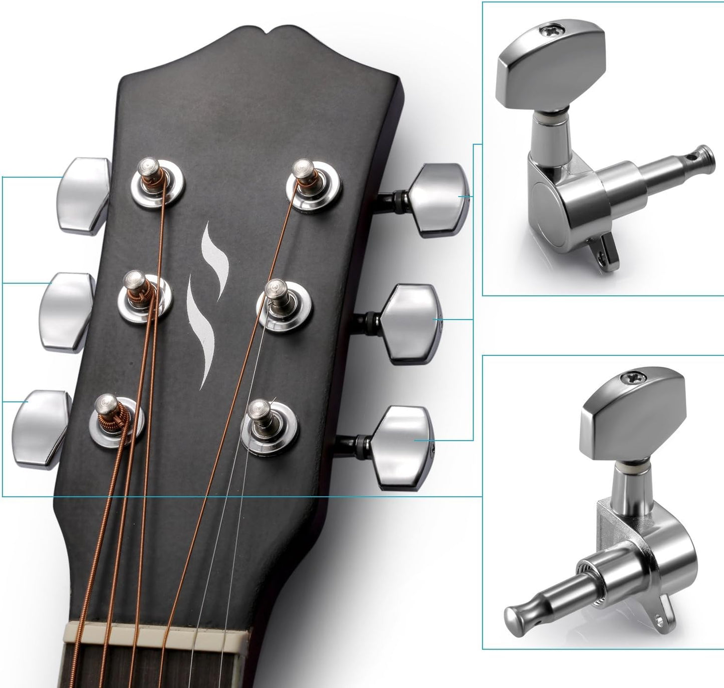 Neewer Guitar String Tuning Pegs Machine Heads - Silver