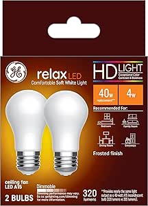 GE 31374 Relax LED Ceiling Fan Light Bulbs 40W 2-Pack