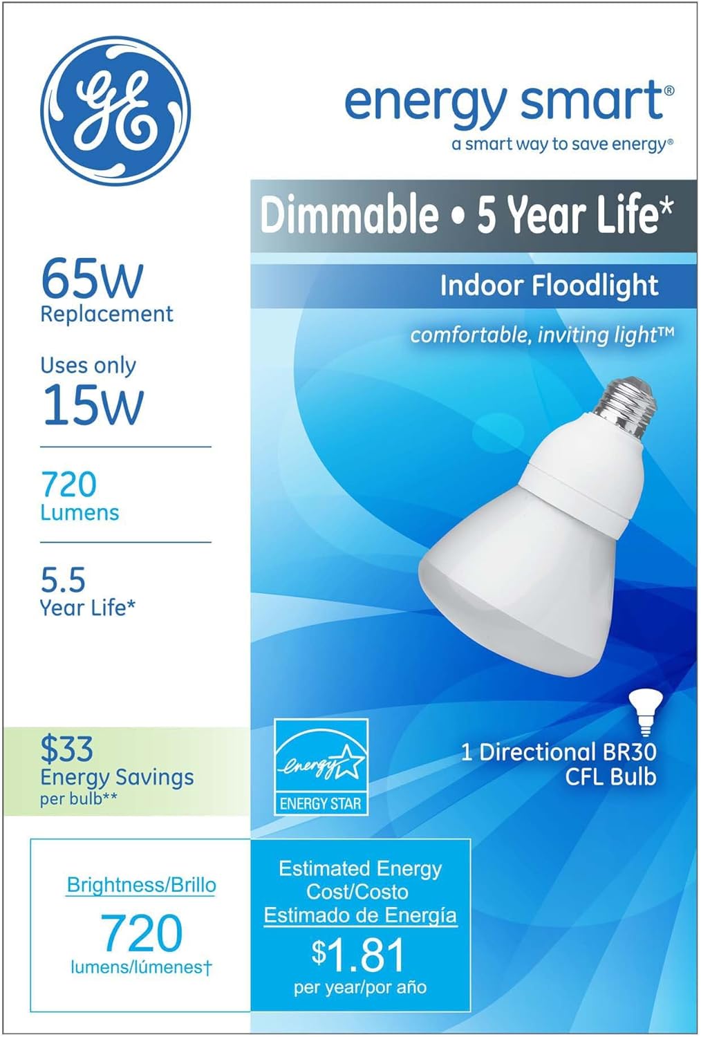 GE 21709 Energy Smart 15-Watt R30 CFL Floodlight