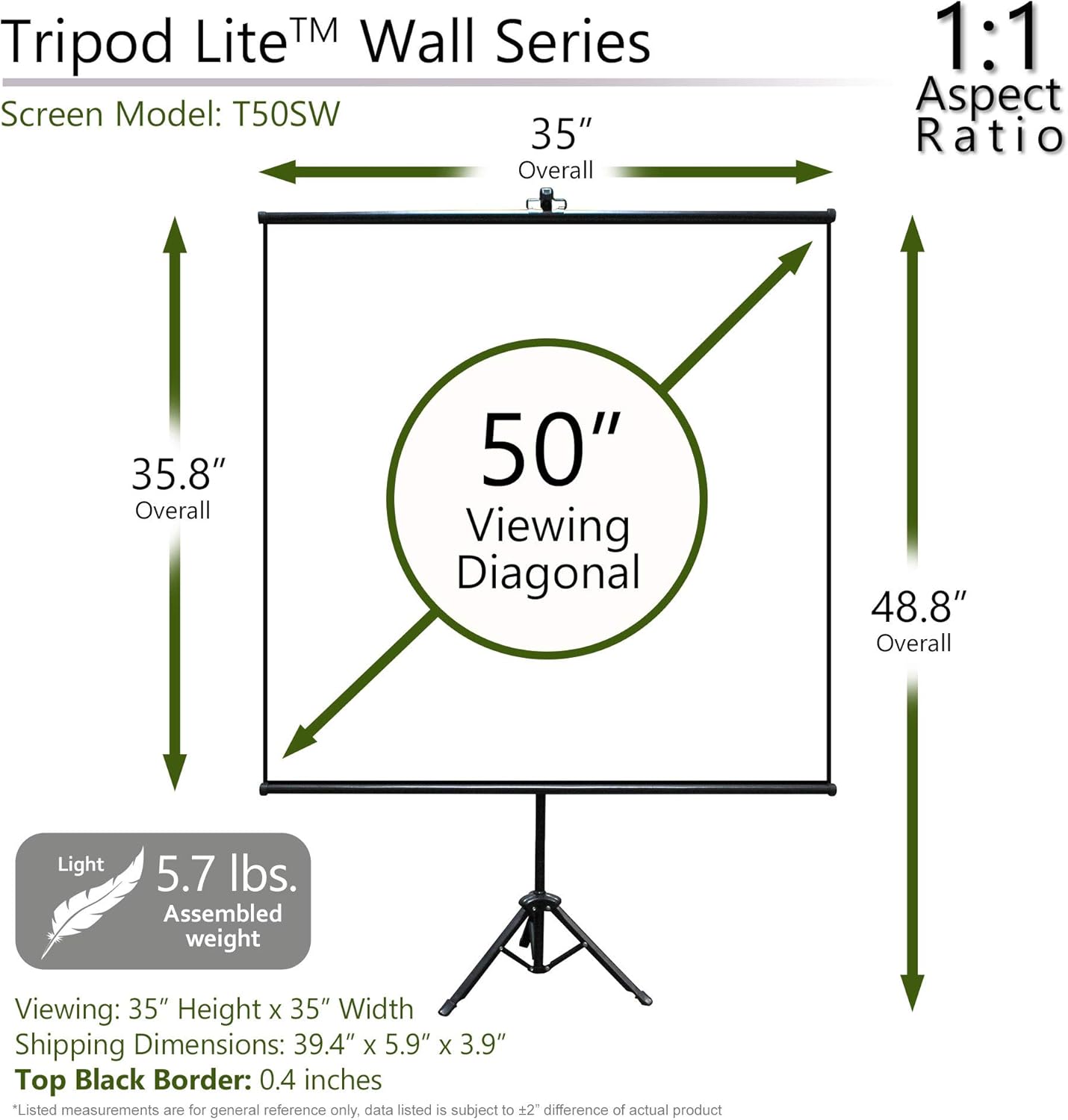 Elite Screens T50SW 50" Tripod Projector Screen - Portable 2-in-1
