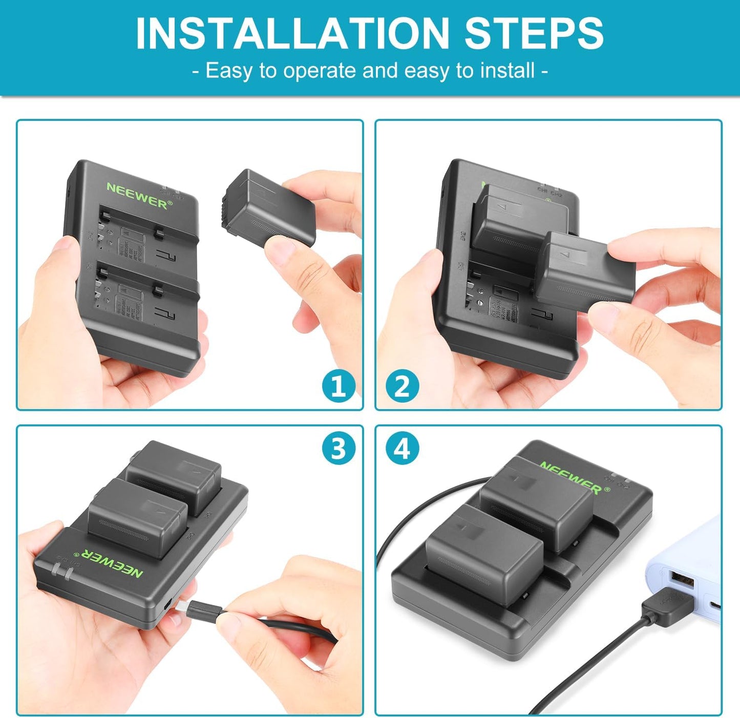 Neewer VW-VBT190 Battery & Dual USB Charger Kit