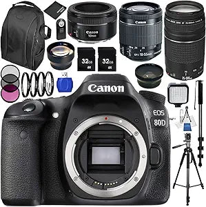 Canon 1263C005 EOS 80D DSLR Triple Lens Bundle — main product image