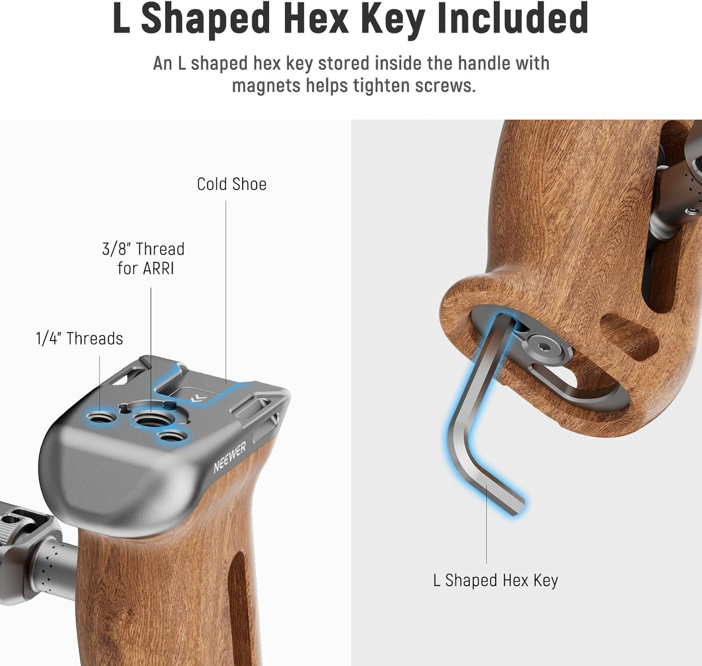 Neewer 10104266 Wooden Camera Side Handle Grip NATO Clamp