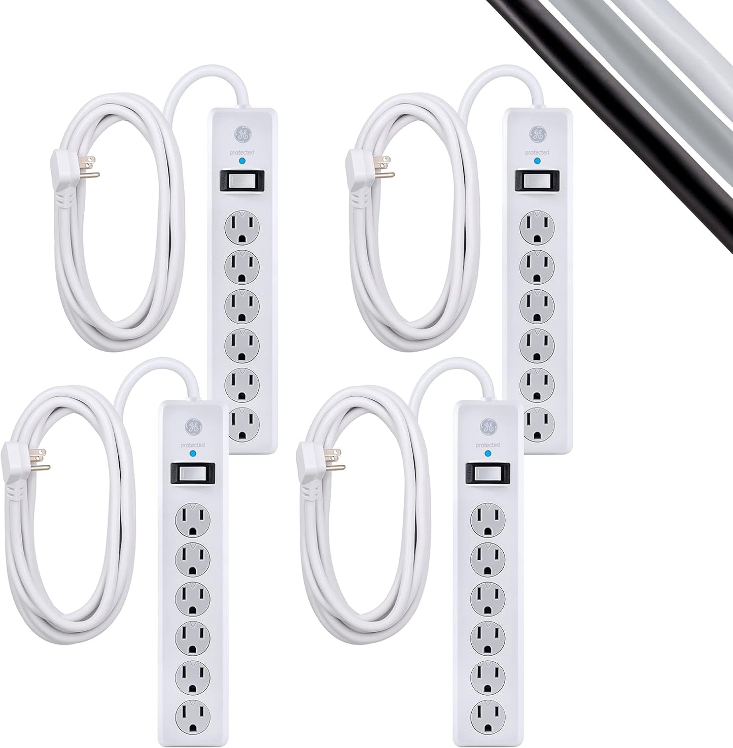 GE DFTQ-R187 6-Outlet Surge Protector 4-Pack, 20Ft Cord
