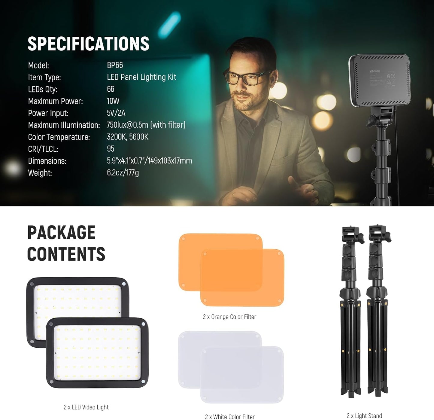 Neewer 10104872 LED Video Light Panel Kit with Stands