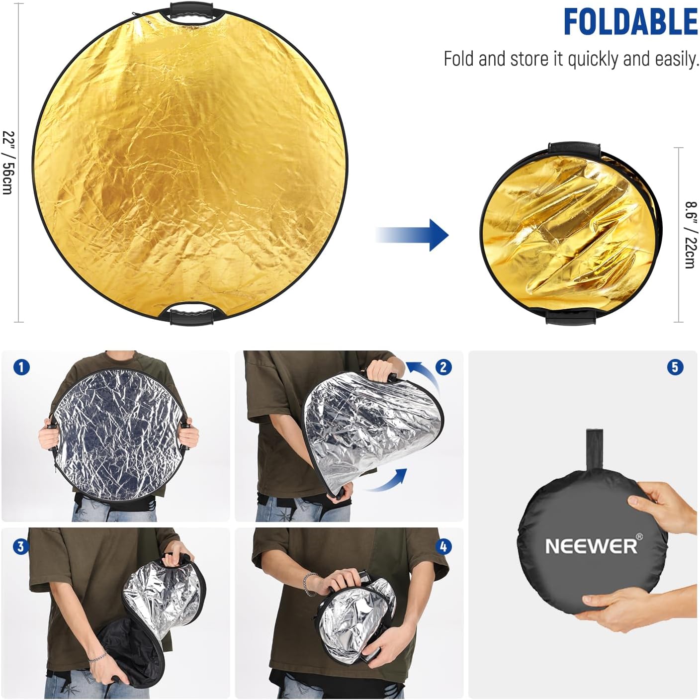 Neewer RF-56II 5-in-1 Photography Reflector with Clamp