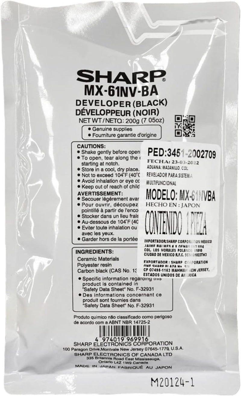 Sharp MX61NVBA Genuine OEM Black Developer — main product image