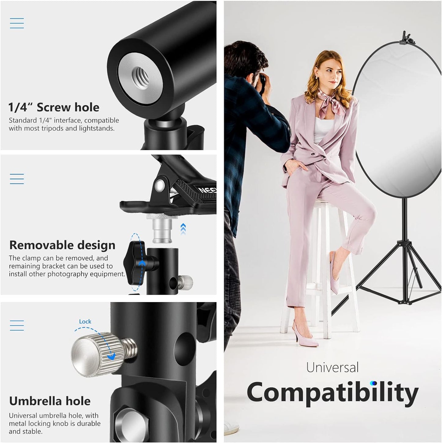 Neewer 90087337 Photo Studio Metal Clamp Reflector Holder (2-Pack)