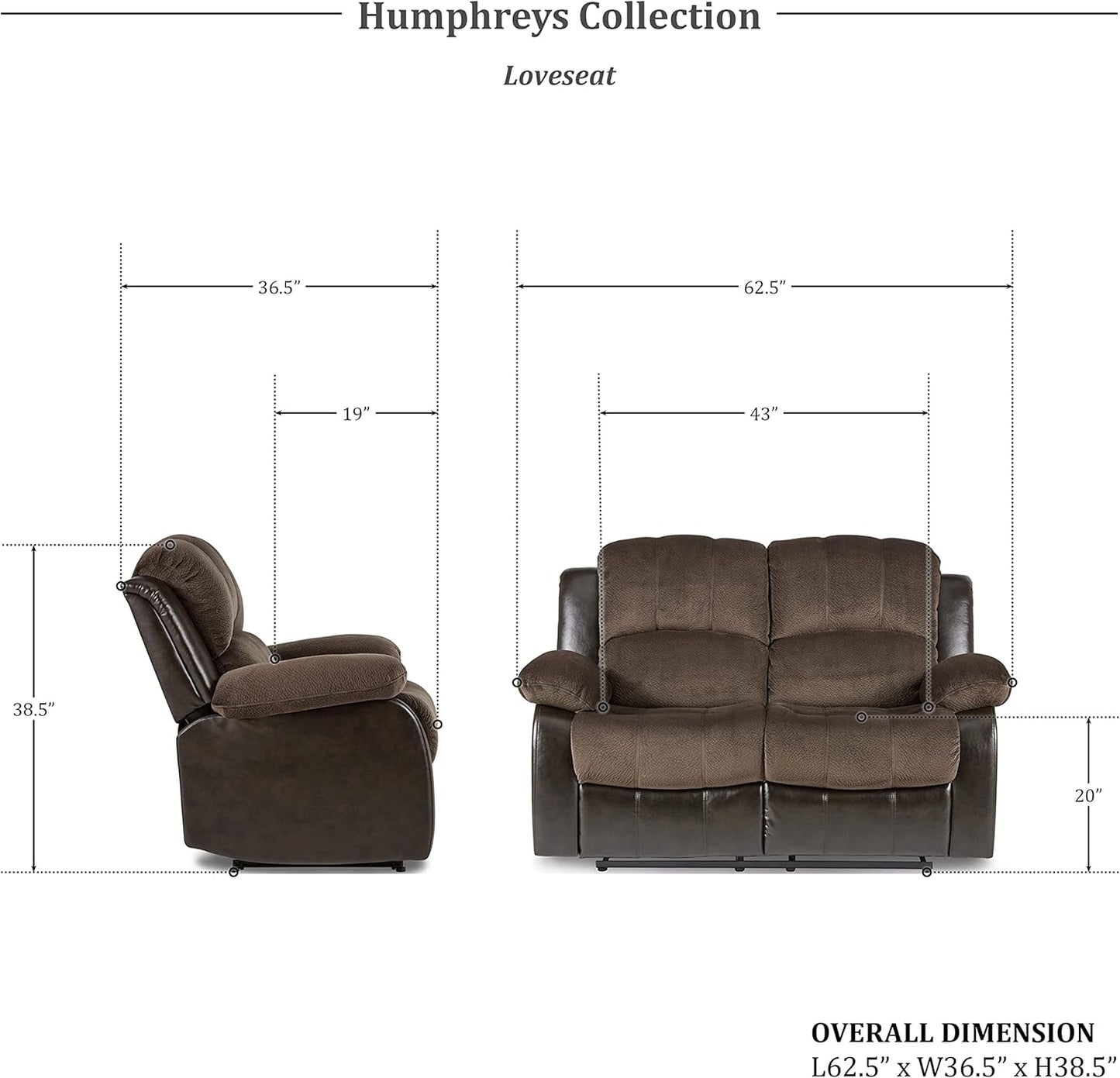 Lexicon 194840172147 Faux Leather Reclining Loveseat Sofa Brown