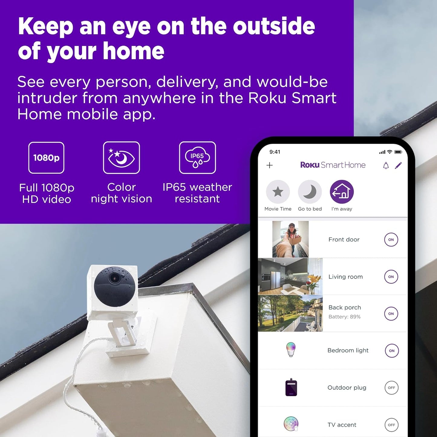 Roku Outdoor Camera Home Security 1080p Wireless Renewed