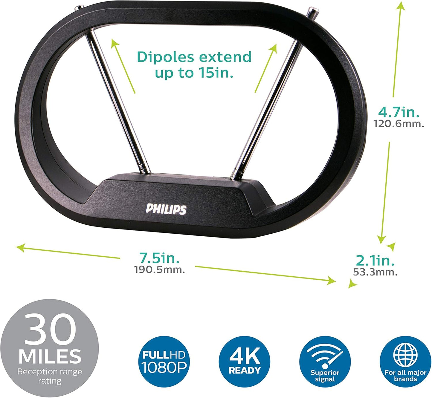 Philips SDV7114A/27 Modern Loop Indoor TV Antenna 4K VHF UHF