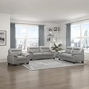 Lexicon 194840170778 Kassel Gray Leather Match Living Room Set