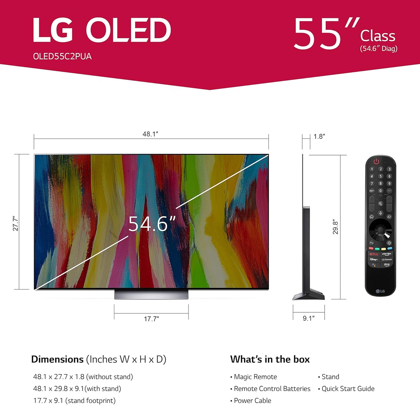 LG OLED55C2PUA 55-Inch OLED evo C2 4K Smart TV Renewed