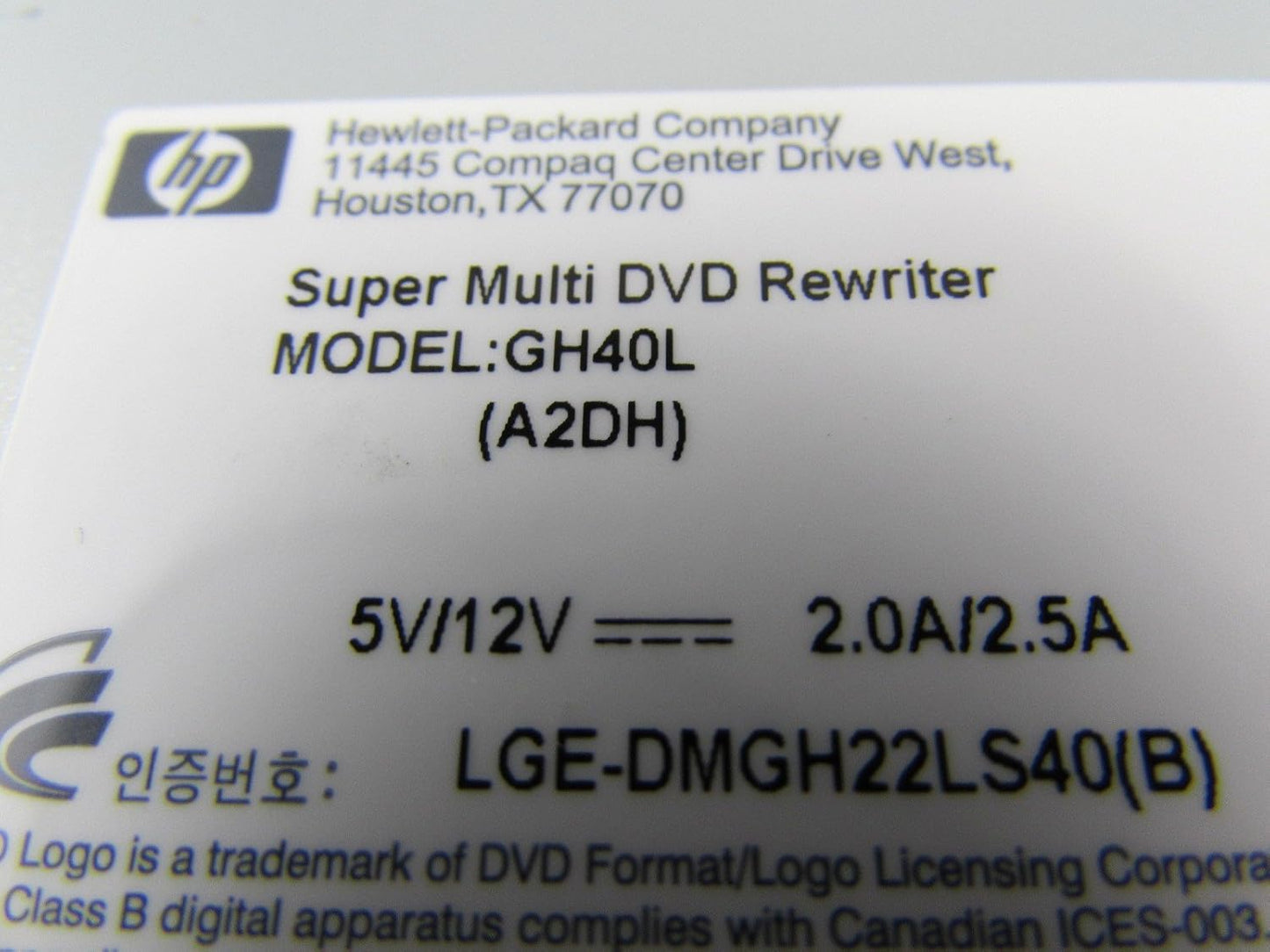 HP GH40L DVD±RW SATA Optical Drive