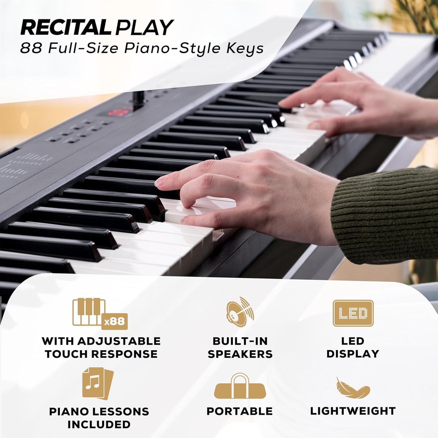 Alesis RECITAL PLAY KO 88-Key Beginner Piano Keyboard Bundle