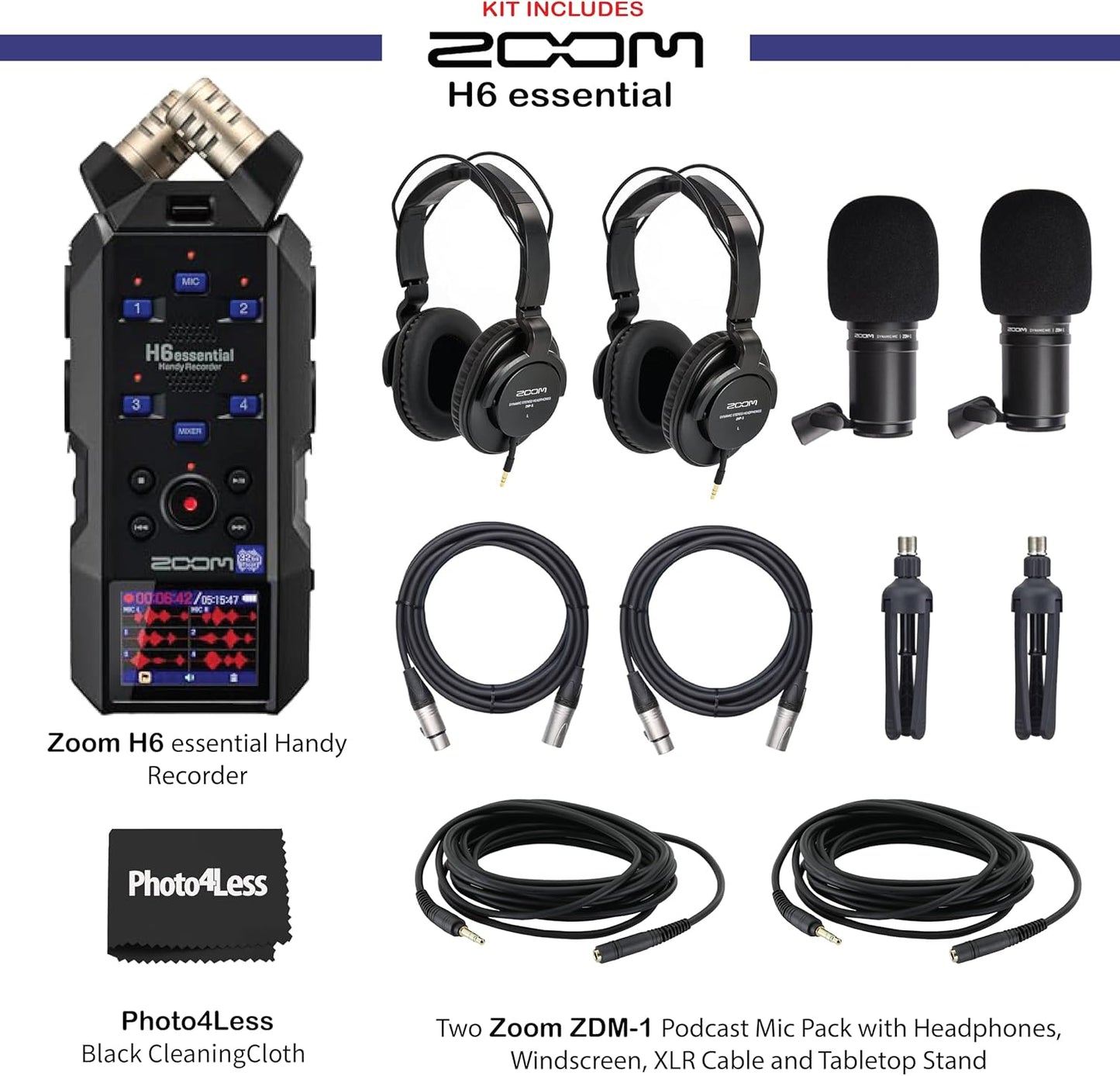 Zoom H6essential Recorder with ZDM-1 Podcast Mic Bundle