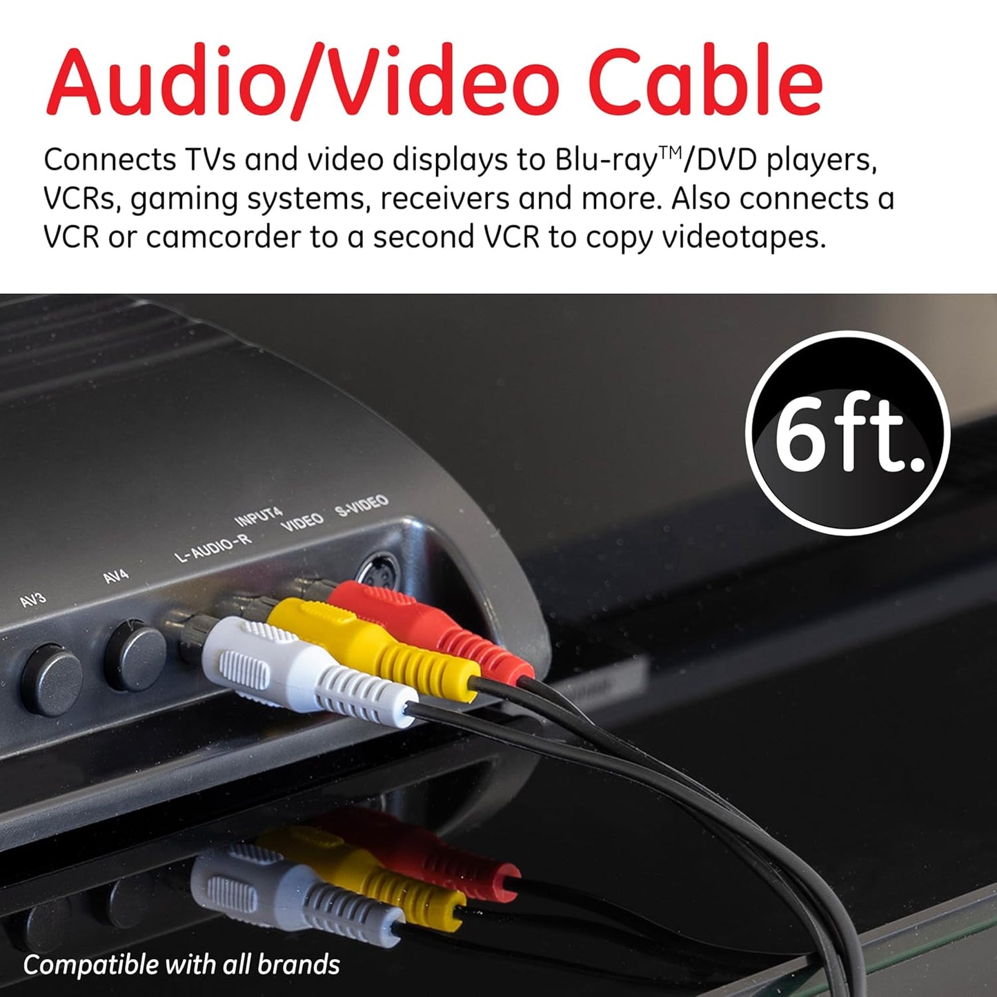 GE 23216 RCA Audio/Video Cable - 6 ft, 3-Male to 3-Male