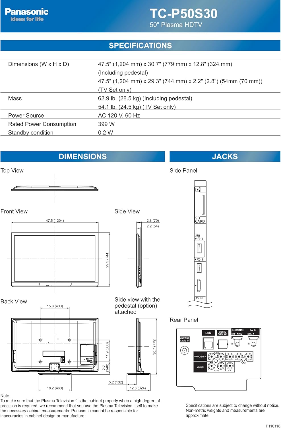 Panasonic TC-P50S30 50-Inch 1080p Plasma HDTV - VIERA, Internet Ready