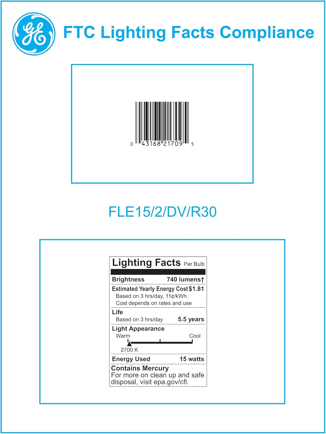 GE 21709 Energy Smart 15-Watt R30 CFL Floodlight