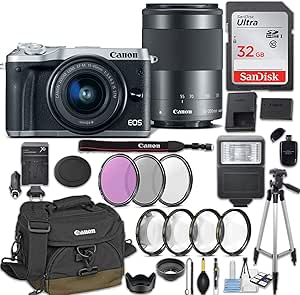Canon M6 Mirrorless Camera 15-45mm 55-200mm Lens Bundle