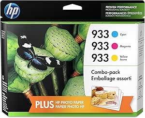 HP B3B32FN 933 Cyan Magenta Yellow Ink Cartridges - 3 Pack — main product image