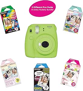 Fujifilm Instax Mini 9 Lime Green Camera & 2 Rainbow Film Packs